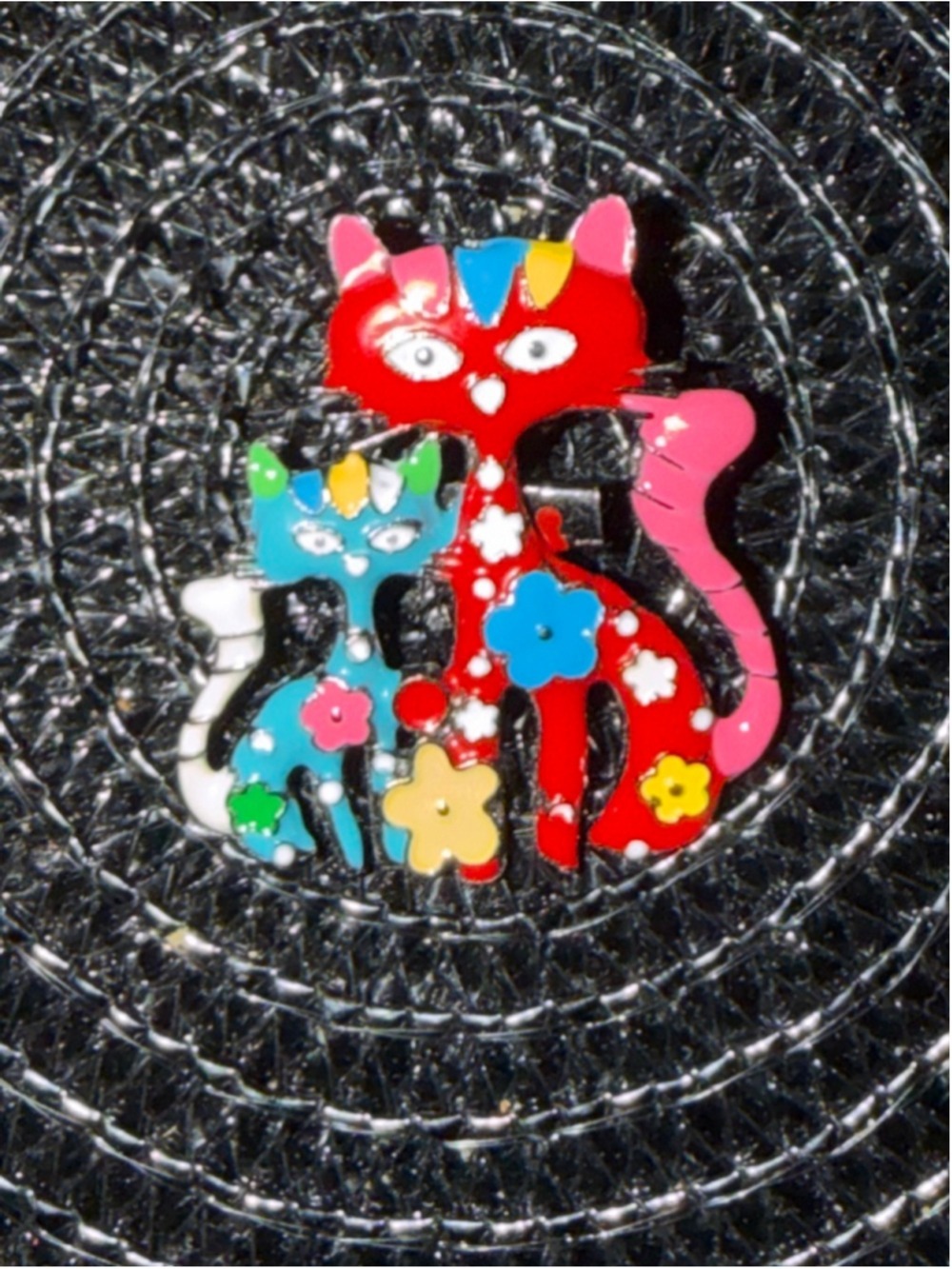 Red Blue Cat Brooch One Size